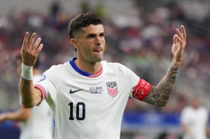 ARLINGTON, TEXAS - JUNE 23: Christian Pulisic of United States reacts during the CONMEBOL Copa America 2024 Group C match between United States and Bolivia at AT&T Stadium on June 23, 2024 in Arlington, Texas. (Photo by Sam Hodde/Getty Images)