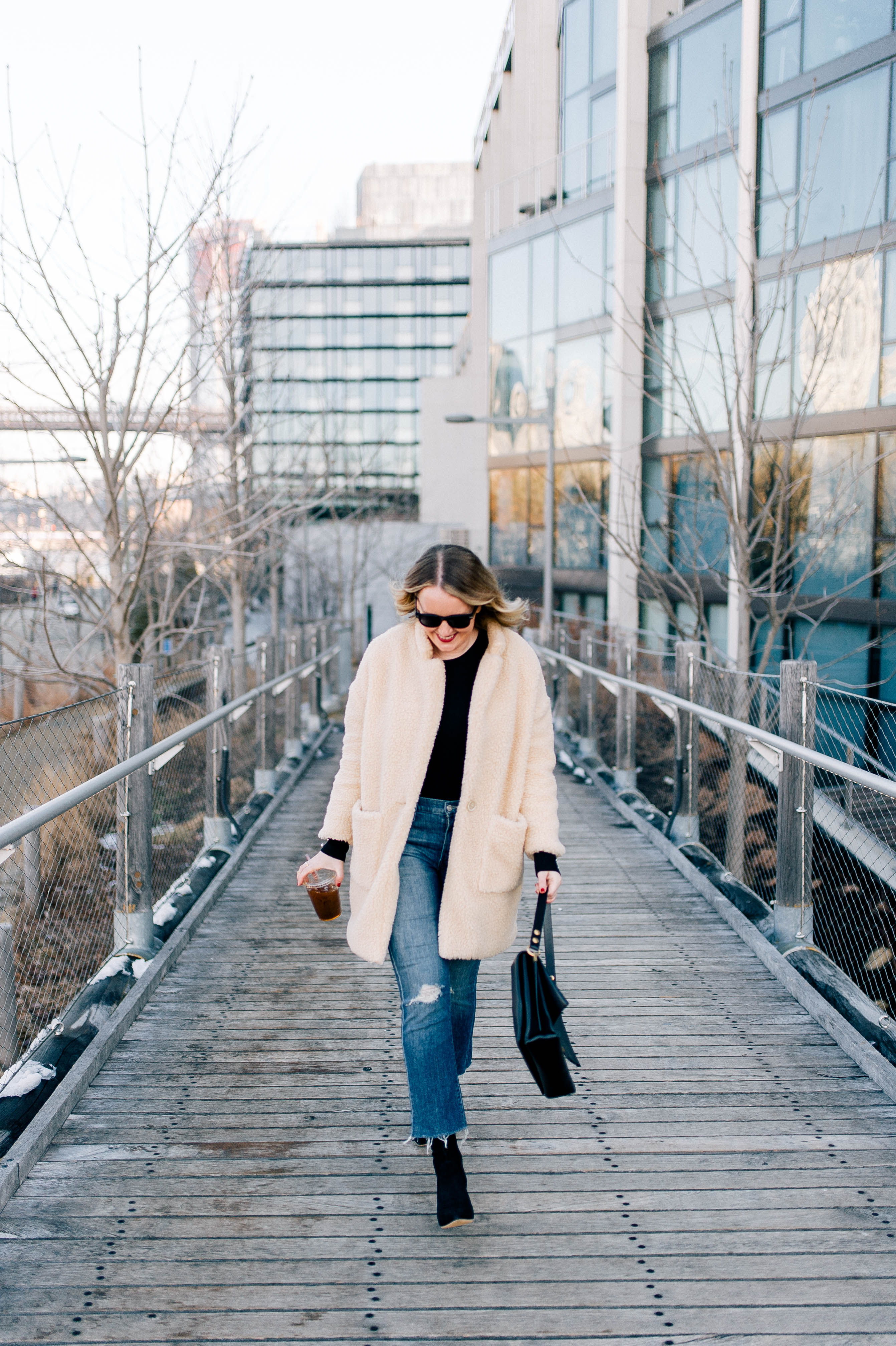 Teddy Coat and Kick Flares on Meghan Donovan