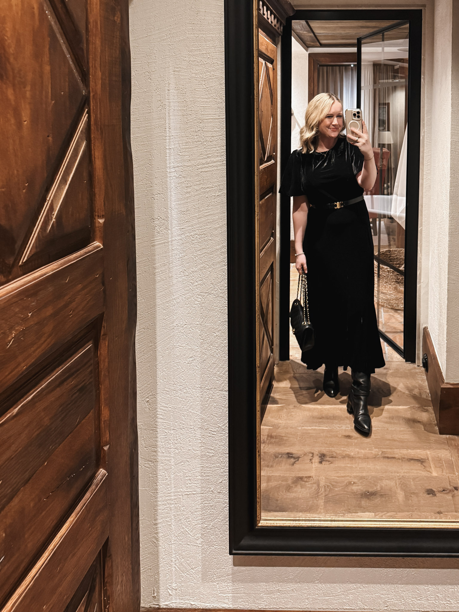 Wit & Whimsy wearing Velvet Dress