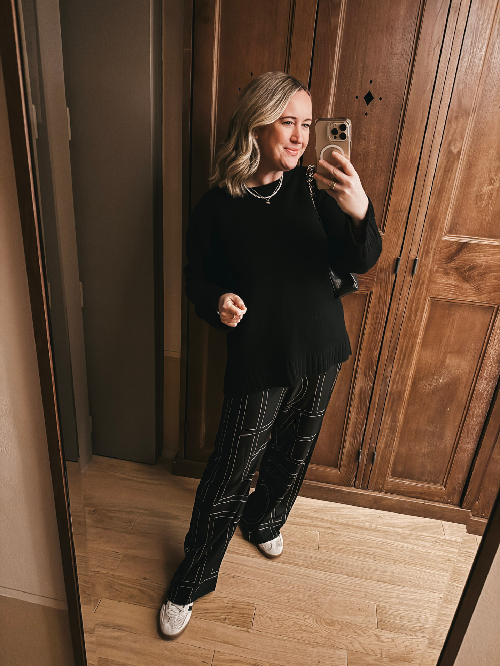Printed Silk Pants + Oversized Knit